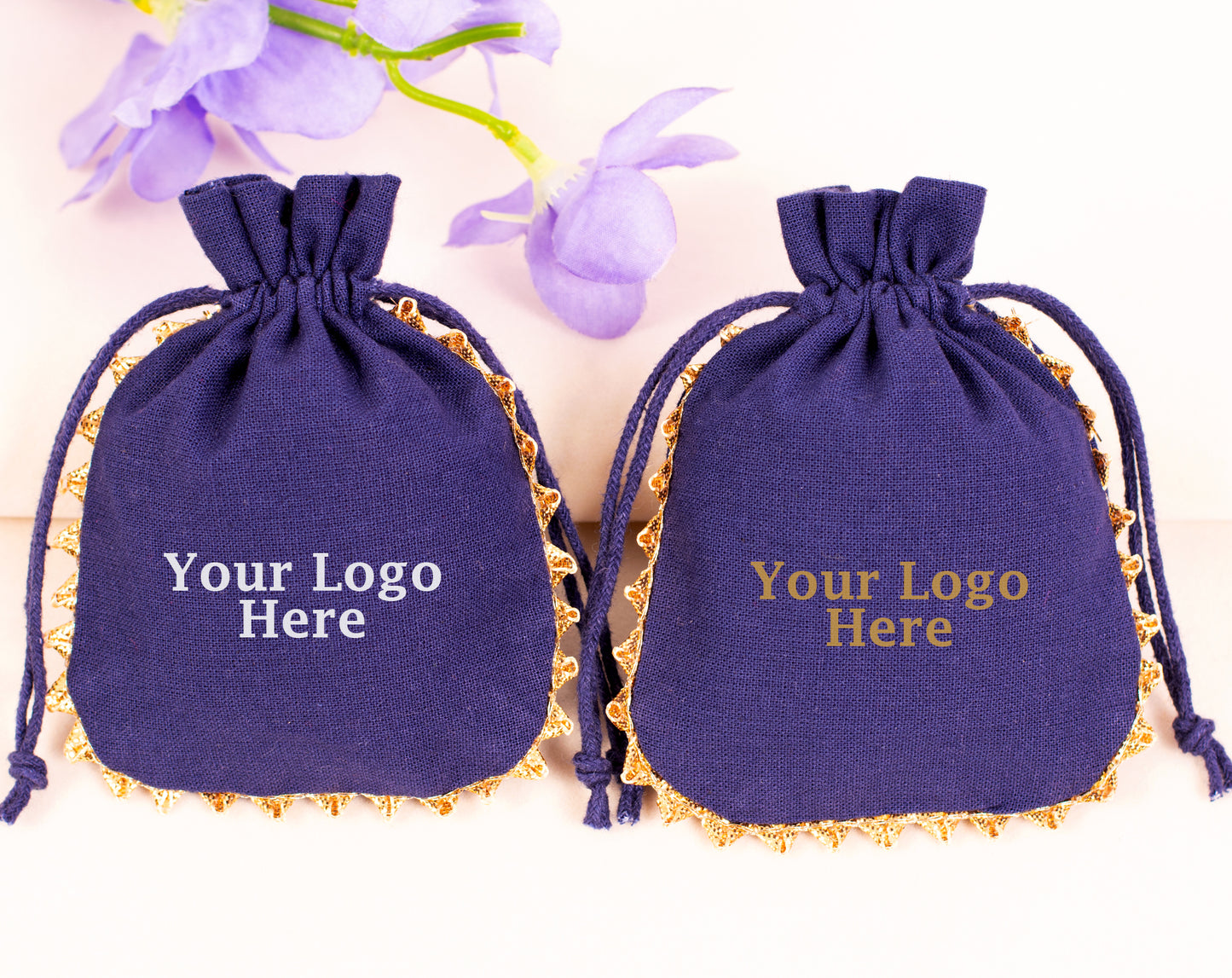 100pcs Round Blue Drawstring Designer Cotton Pouch With Custom Logo