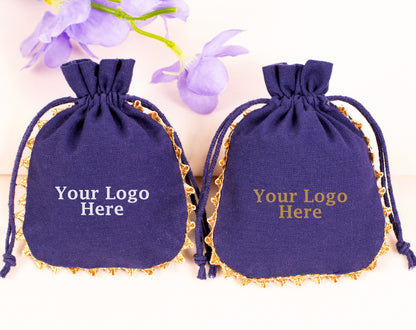 100pcs Round Blue Drawstring Designer Cotton Pouch With Custom Logo