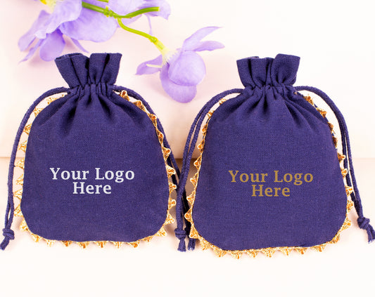 100pcs Round Blue Drawstring Designer Cotton Pouch With Custom Logo