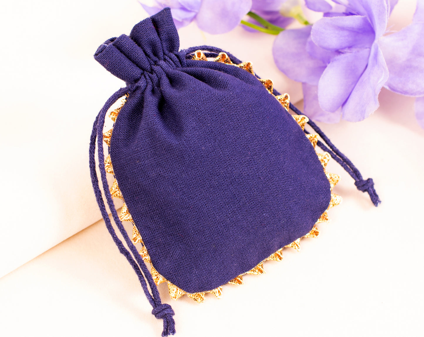 100pcs Round Blue Drawstring Designer Cotton Pouch With Custom Logo