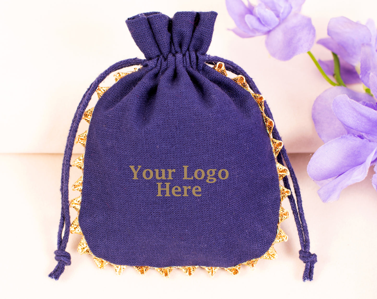 100pcs Round Blue Drawstring Designer Cotton Pouch With Custom Logo