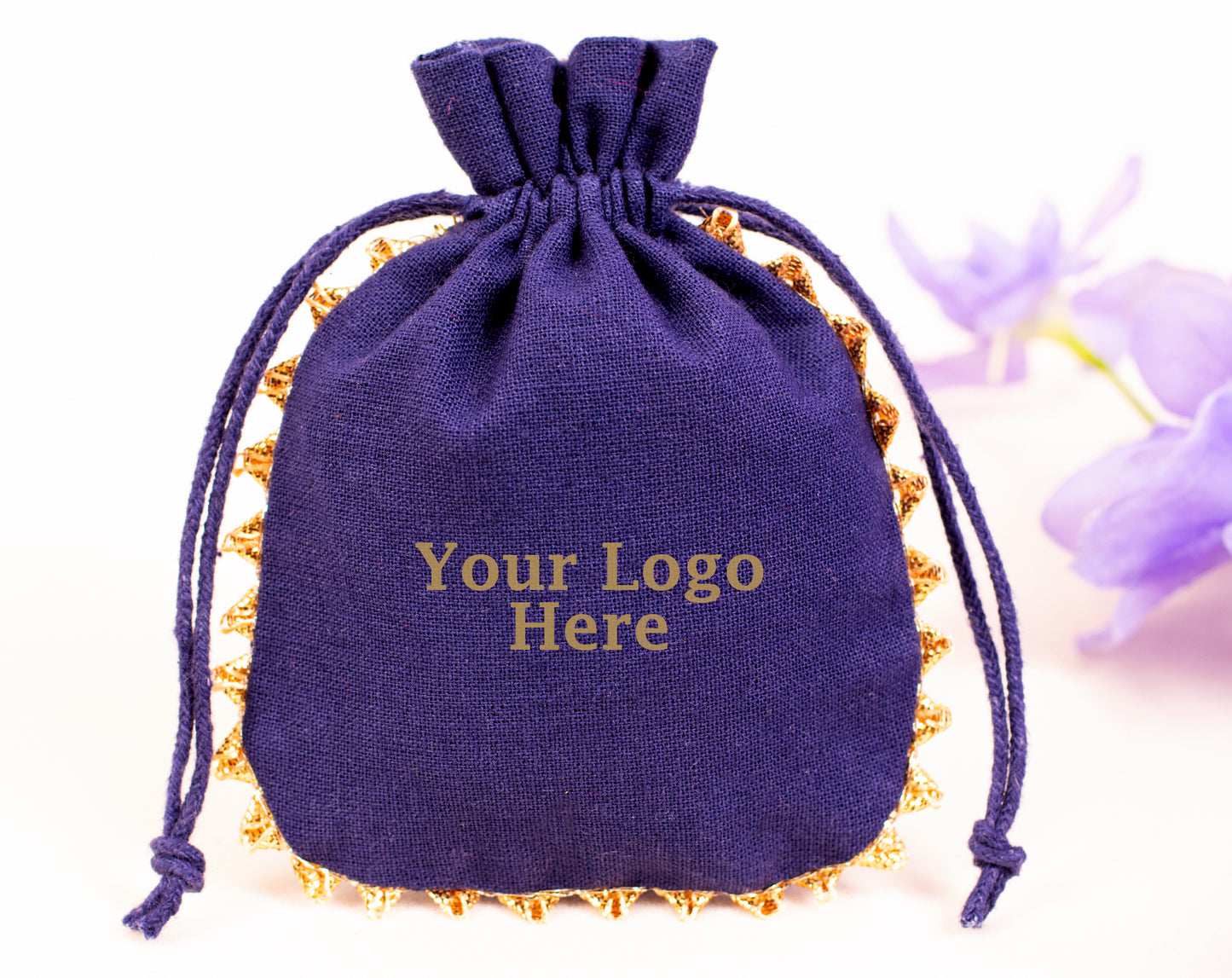 100pcs Round Blue Drawstring Designer Cotton Pouch With Custom Logo