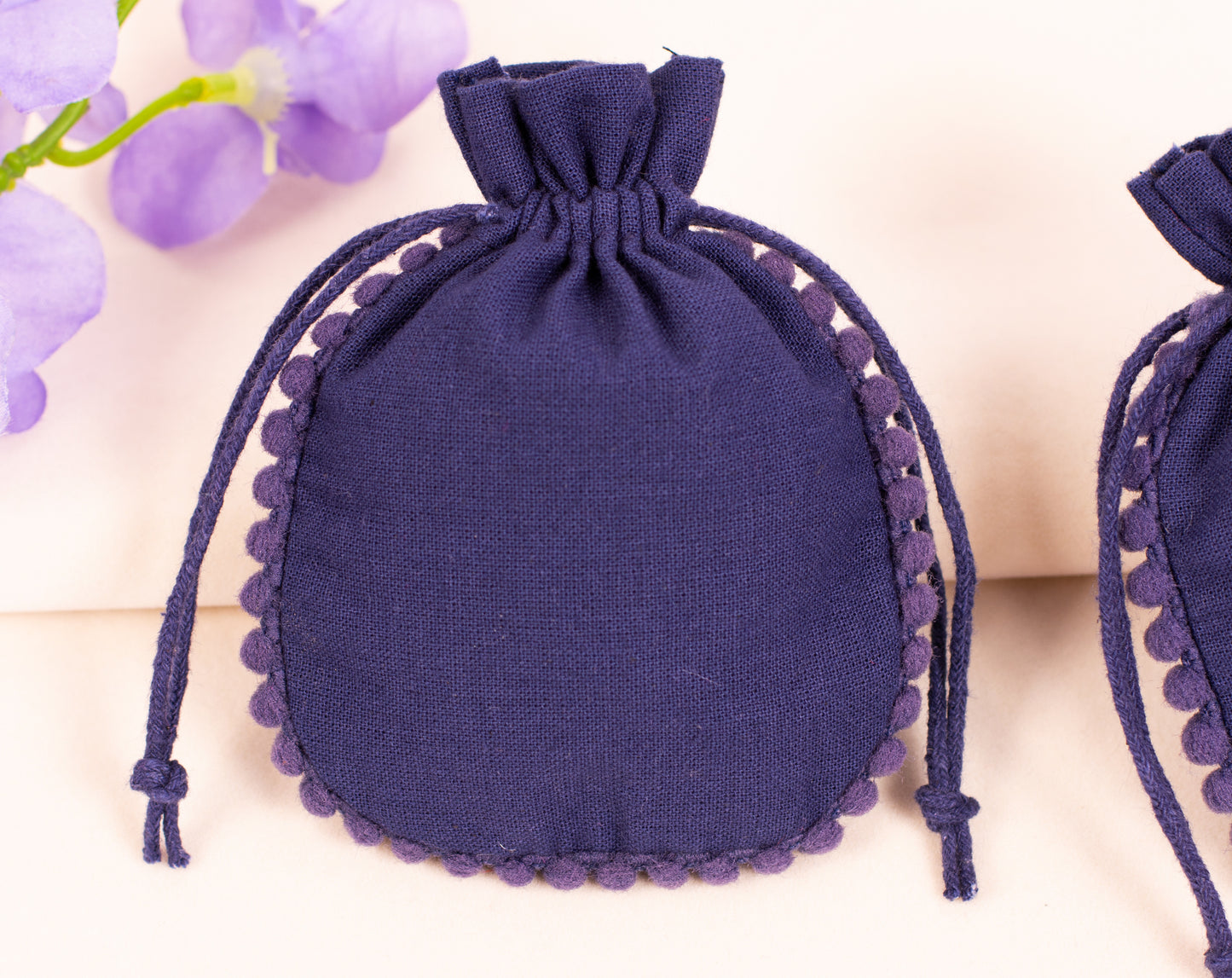 100pcs Blue Drawstring Designer Pouch With Logo For Jewelry Packaging