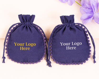 100pcs Blue Drawstring Designer Pouch With Logo For Jewelry Packaging