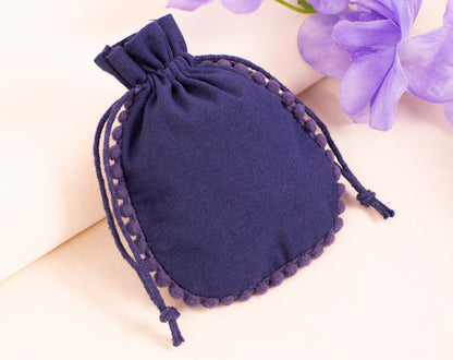 100pcs Blue Drawstring Designer Pouch With Logo For Jewelry Packaging
