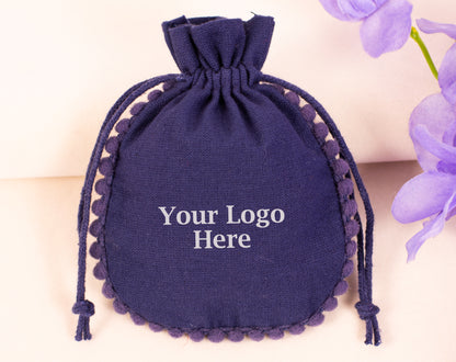 100pcs Blue Drawstring Designer Pouch With Logo For Jewelry Packaging