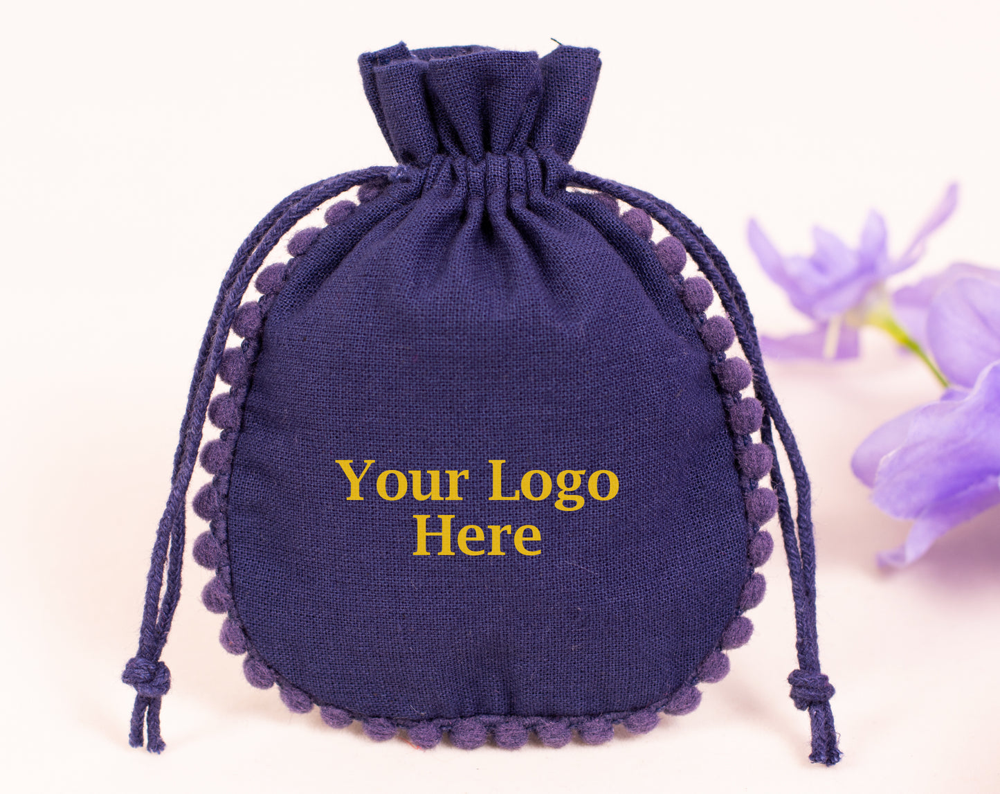 100pcs Blue Drawstring Designer Pouch With Logo For Jewelry Packaging