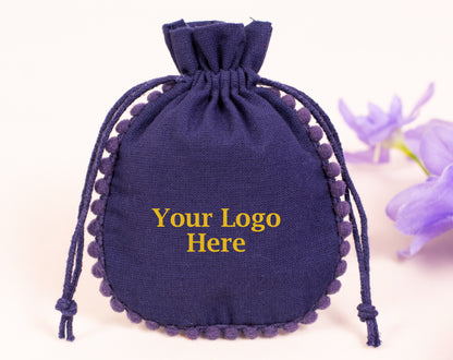 100pcs Blue Drawstring Designer Pouch With Logo For Jewelry Packaging
