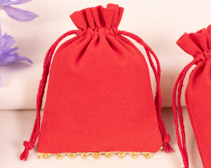 100pcs Golden Lace Red Designer Cotton Pouches With Logo