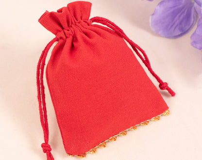 100pcs Golden Lace Red Designer Cotton Pouches With Logo