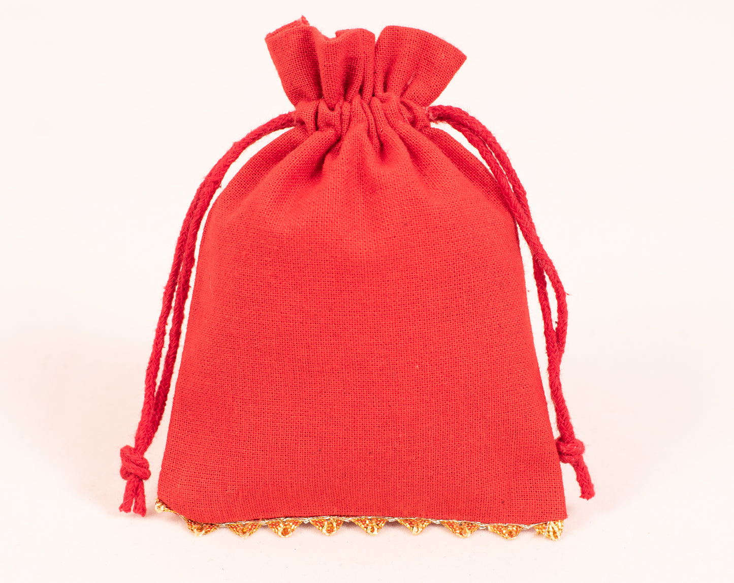 100pcs Golden Lace Red Designer Cotton Pouches With Logo