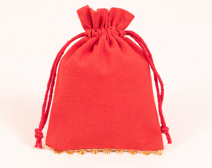 100pcs Golden Lace Red Designer Cotton Pouches With Logo