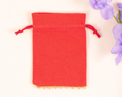 100pcs Golden Lace Red Designer Cotton Pouches With Logo
