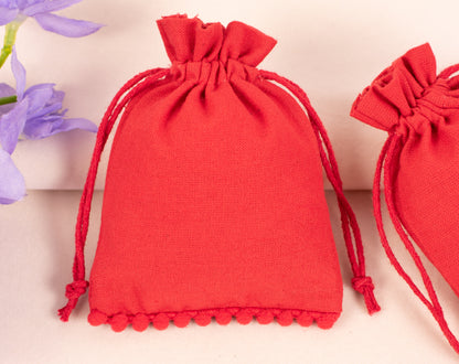 100pcs Red Designer Cotton Drawstring Pouches With Logo for Jewelry Brands