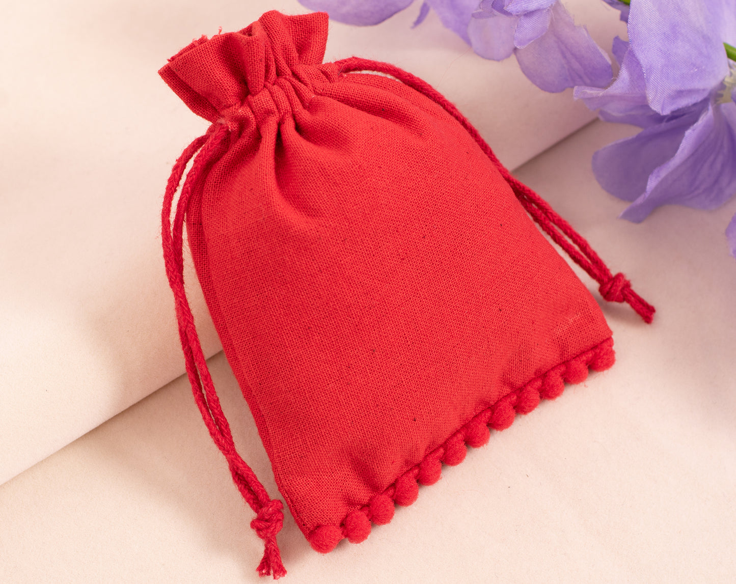 100pcs Red Designer Cotton Drawstring Pouches With Logo for Jewelry Brands