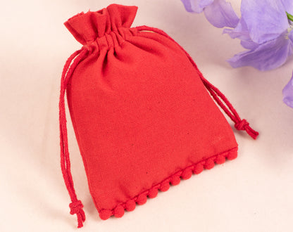 100pcs Red Designer Cotton Drawstring Pouches With Logo for Jewelry Brands