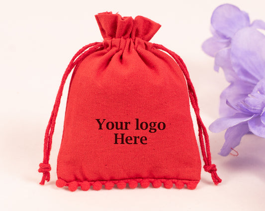 100pcs Red Designer Cotton Drawstring Pouches With Logo for Jewelry Brands