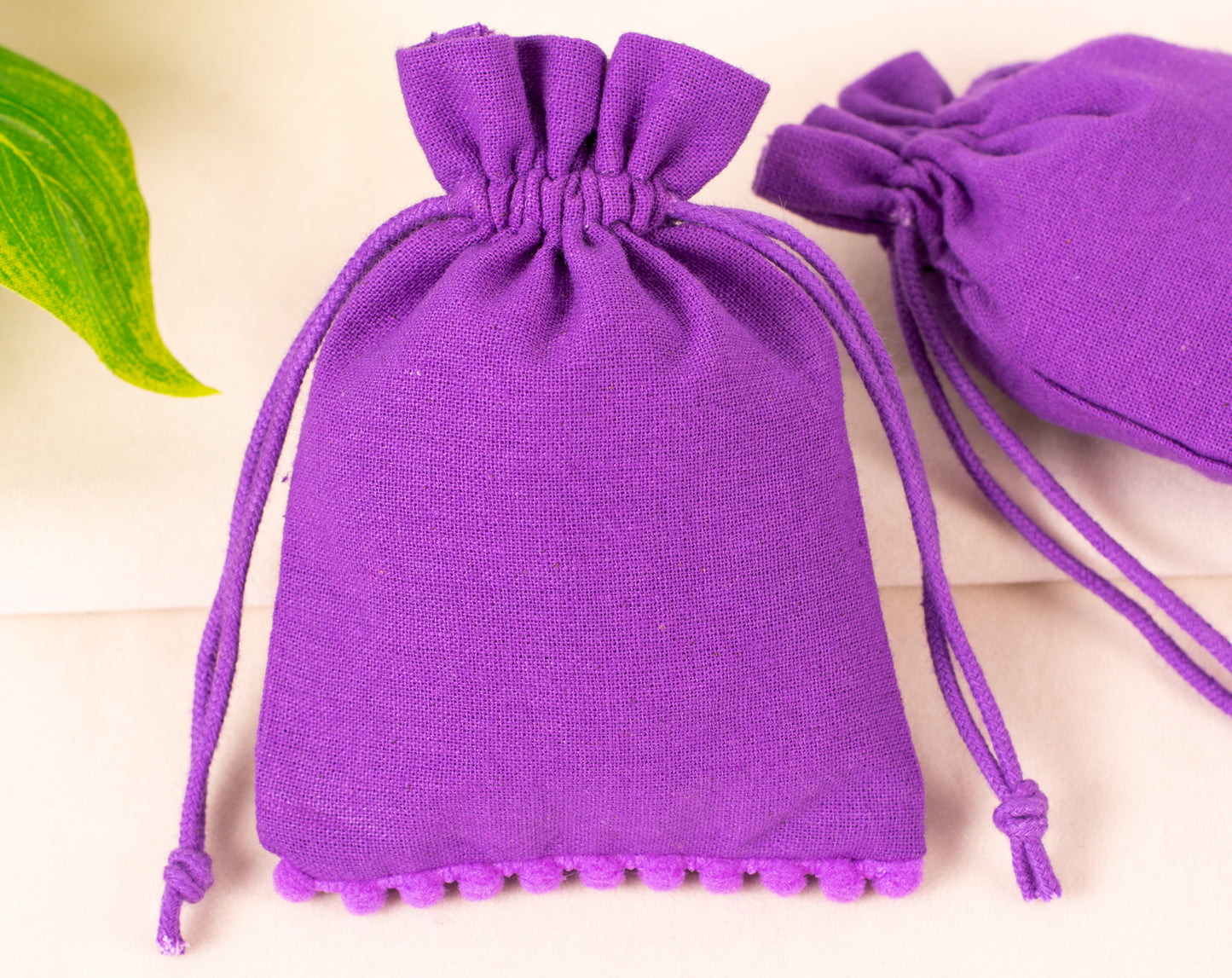 100pcs Purple Designer Pure Cotton Drawstring Pouch With Logo, Custom Jewelry Pouches