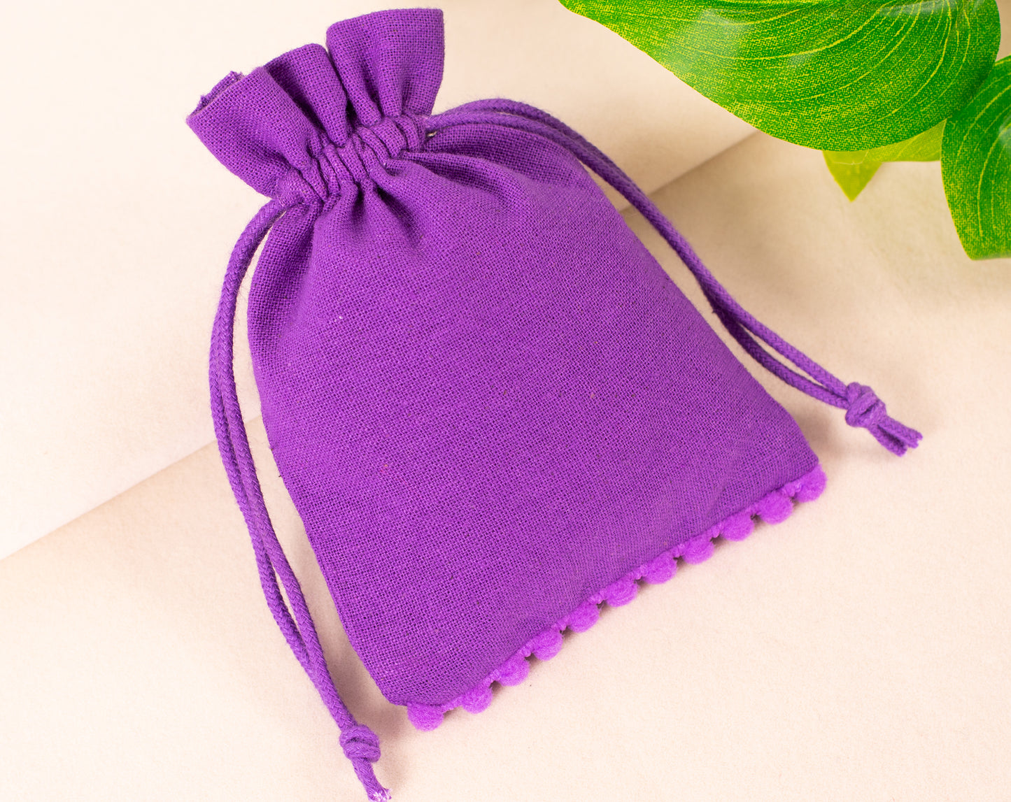 100pcs Purple Designer Pure Cotton Drawstring Pouch With Logo, Custom Jewelry Pouches