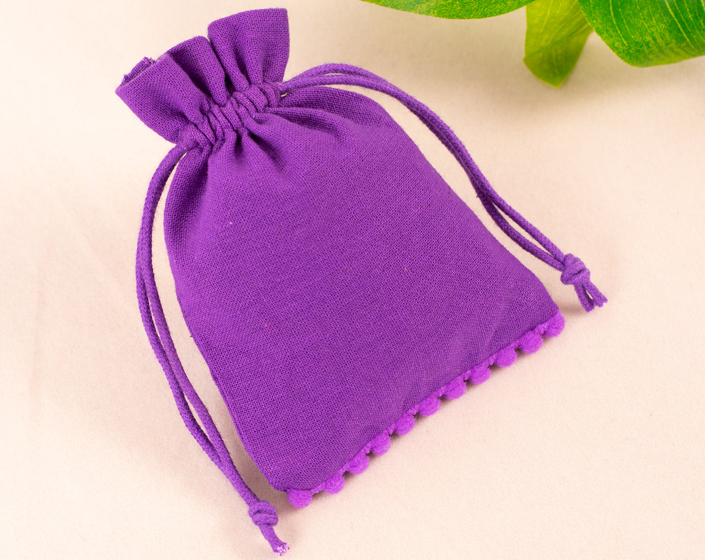 100pcs Purple Designer Pure Cotton Drawstring Pouch With Logo, Custom Jewelry Pouches
