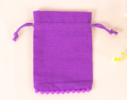 100pcs Purple Designer Pure Cotton Drawstring Pouch With Logo, Custom Jewelry Pouches