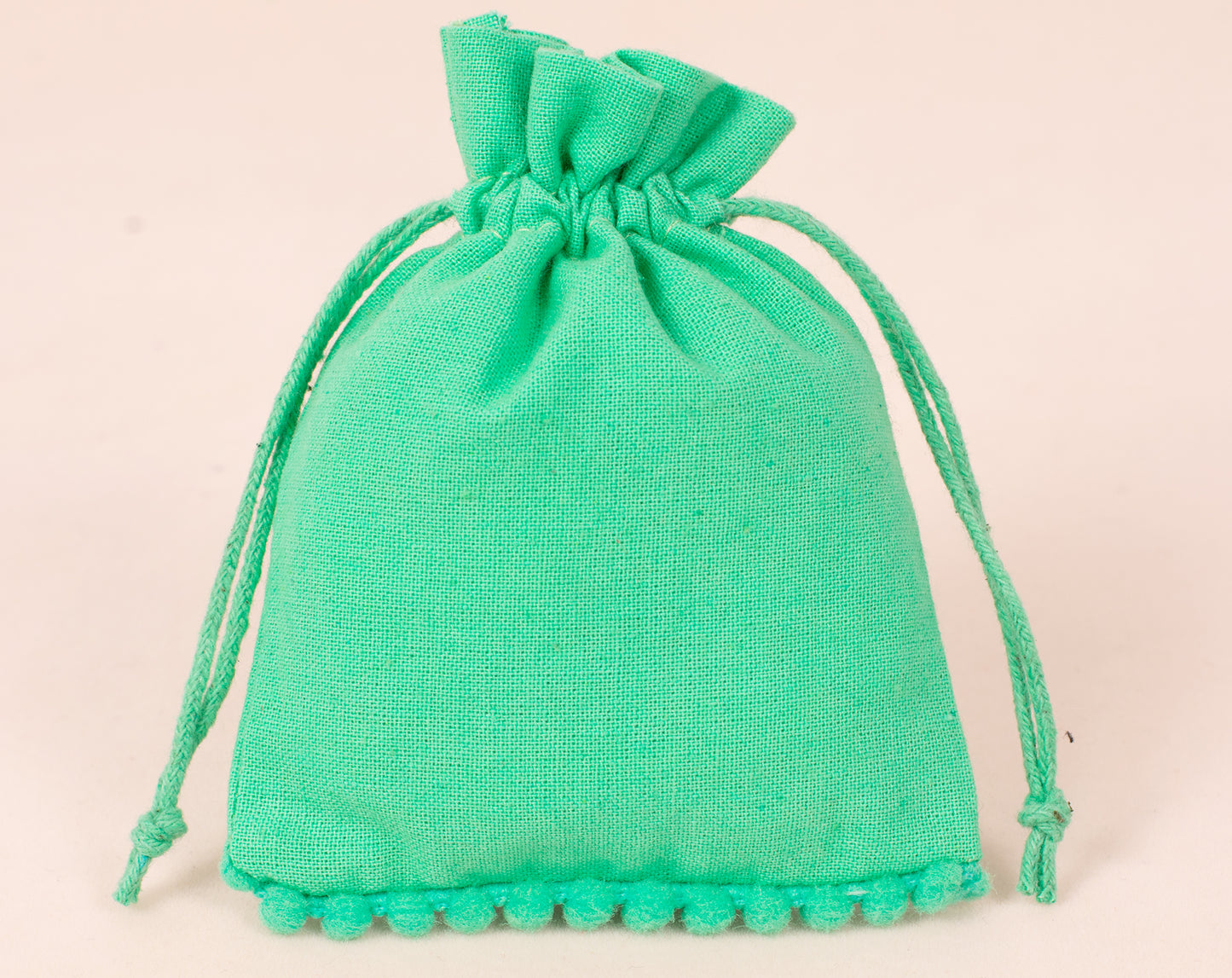 100pcs Sea Green Designer Cotton Drawstring Pouch With Logo in Wholesale