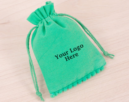 100pcs Sea Green Designer Cotton Drawstring Pouch With Logo in Wholesale