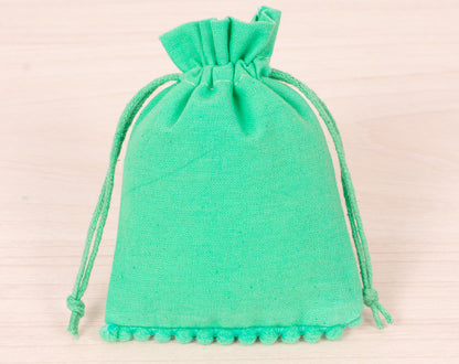100pcs Sea Green Designer Cotton Drawstring Pouch With Logo in Wholesale