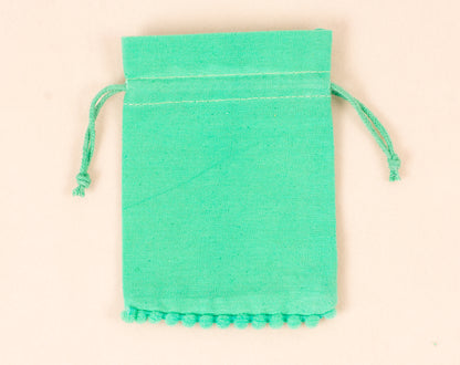 100pcs Sea Green Designer Cotton Drawstring Pouch With Logo in Wholesale