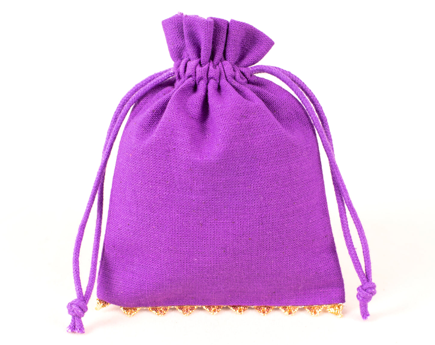 100pcs Golden Lace Purple Designer Cotton Drawstring Pouch With Logo