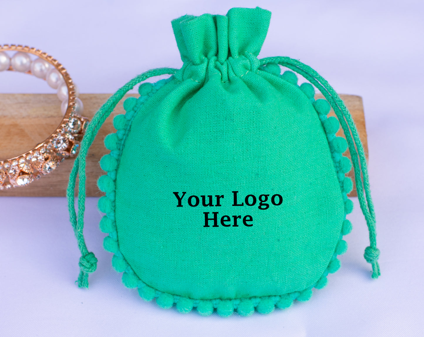 100pcs Pure Cotton Drawstring Designer Pouch With Logo For Jewelry Packaging