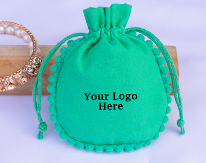 100pcs Pure Cotton Drawstring Designer Pouch With Logo For Jewelry Packaging