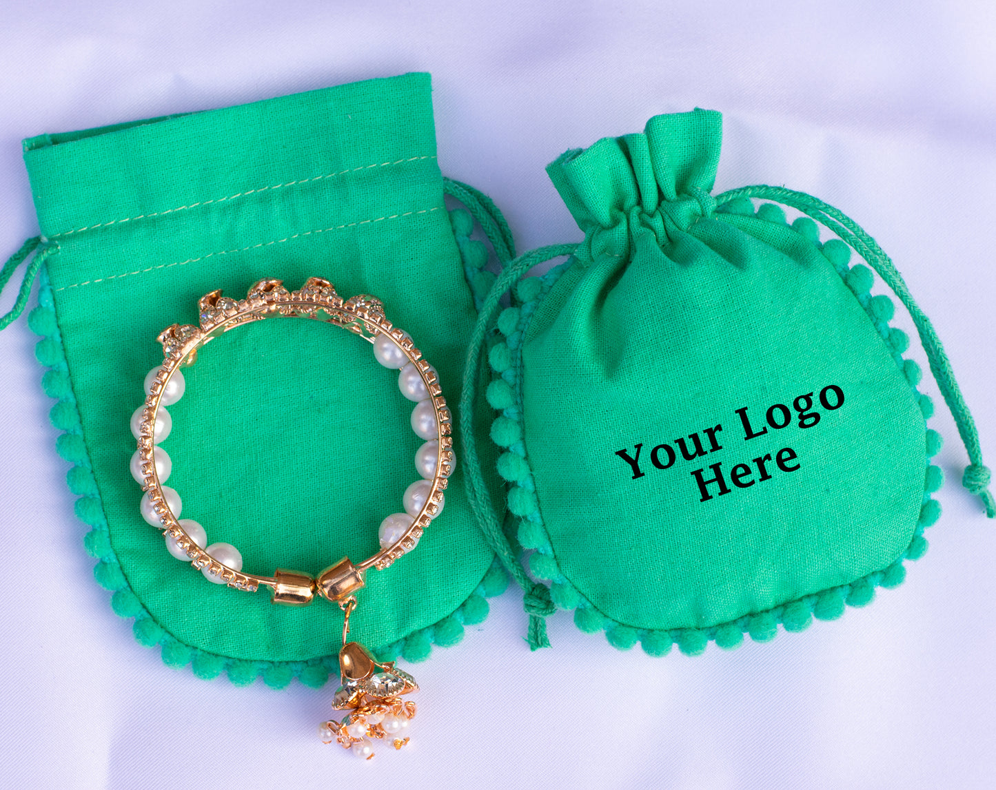 100pcs Pure Cotton Drawstring Designer Pouch With Logo For Jewelry Packaging