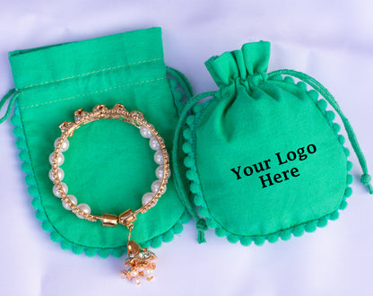 100pcs Pure Cotton Drawstring Designer Pouch With Logo For Jewelry Packaging