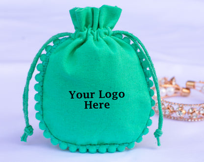 100pcs Pure Cotton Drawstring Designer Pouch With Logo For Jewelry Packaging
