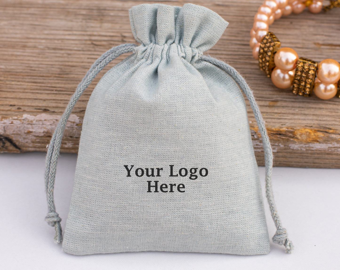 100pcs - Light Gray Cotton Drawstring Pouch With Logo in Wholesale & Bulk