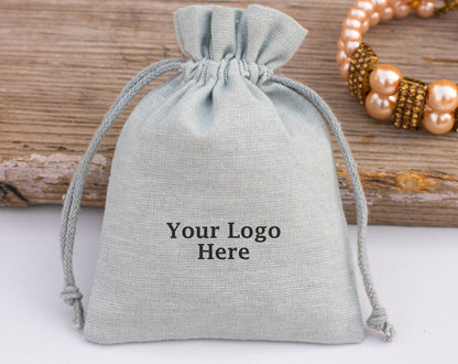 100pcs - Light Gray Cotton Drawstring Pouch With Logo in Wholesale & Bulk
