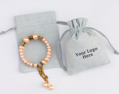 100pcs - Light Gray Cotton Drawstring Pouch With Logo in Wholesale & Bulk