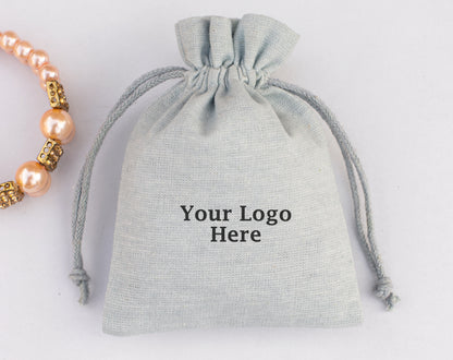100pcs - Light Gray Cotton Drawstring Pouch With Logo in Wholesale & Bulk