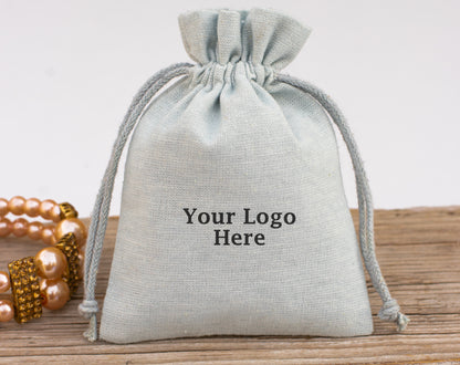 100pcs - Light Gray Cotton Drawstring Pouch With Logo in Wholesale & Bulk