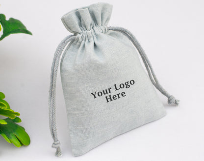 100pcs - Light Gray Cotton Drawstring Pouch With Logo in Wholesale & Bulk