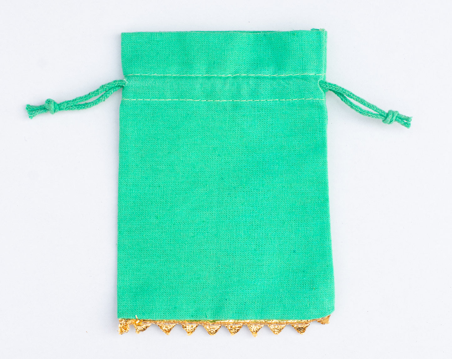 100pcs Custom Designer Cotton Drawstring Pouch With Golden Lace, Organic Packaging & Gifting