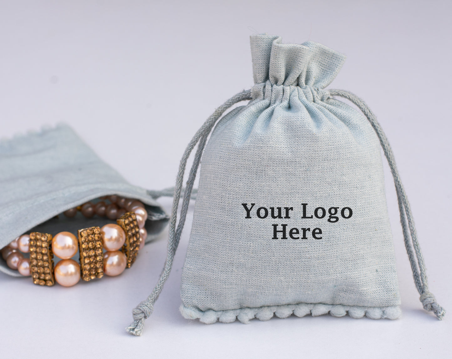 100pcs of Premium Designer Cotton Drawstring Pouch With Custom Logo