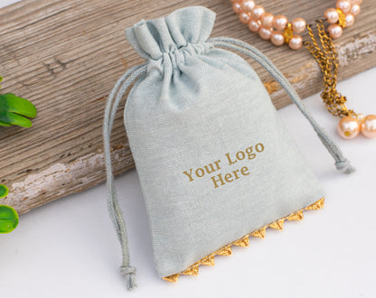 100pcs Light Gray Sustainable Designer Cotton Drawstring Pouch With Logo