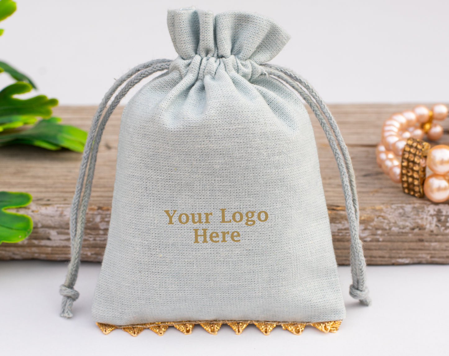 100pcs Light Gray Sustainable Designer Cotton Drawstring Pouch With Logo