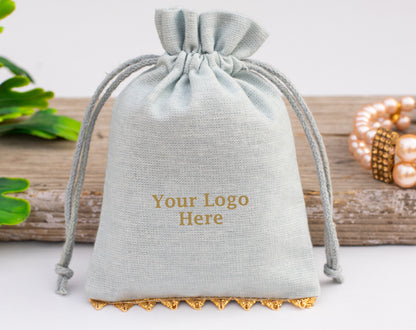100pcs Light Gray Sustainable Designer Cotton Drawstring Pouch With Logo