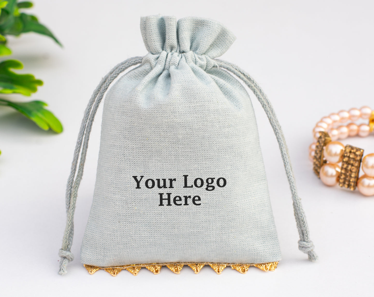 100pcs Light Gray Sustainable Designer Cotton Drawstring Pouch With Logo