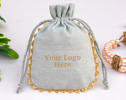 100pcs Round Pure Cotton Drawstring Designer Pouch With Logo
