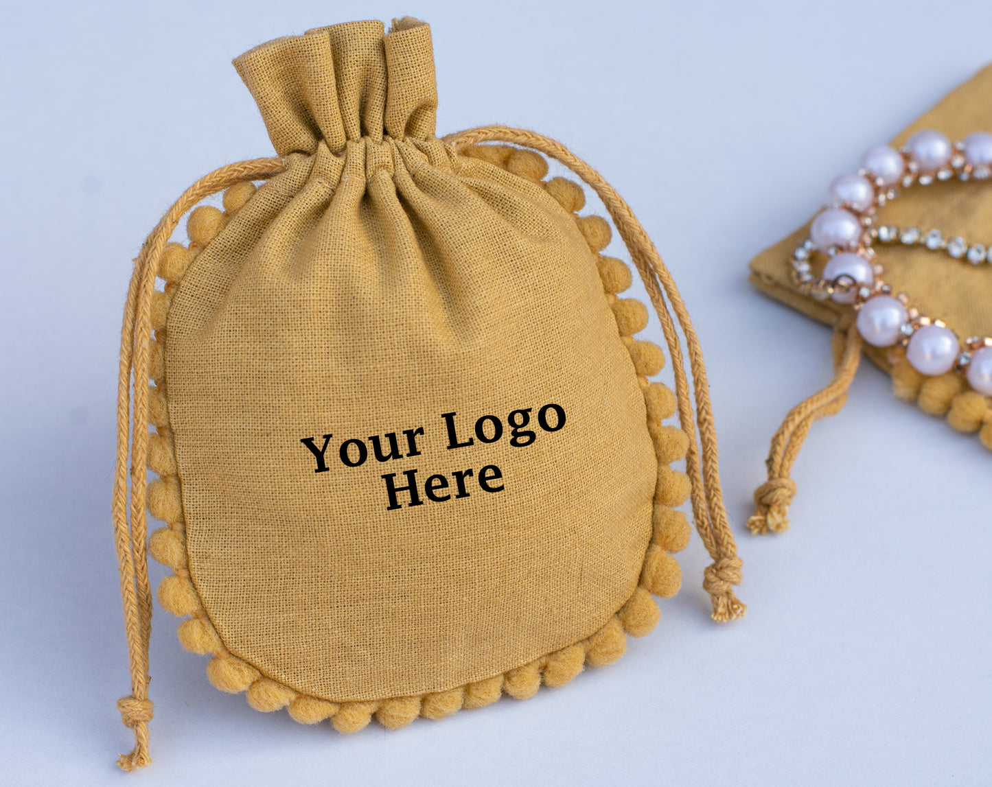100pcs Pure Organic Designer Drawstring Pouch With Logo For Jewelry Packaging