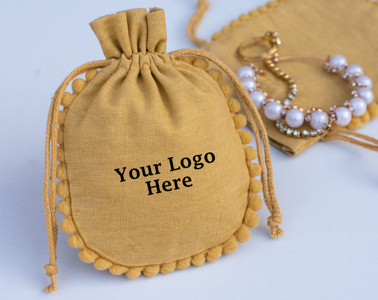 100pcs Pure Organic Designer Drawstring Pouch With Logo For Jewelry Packaging